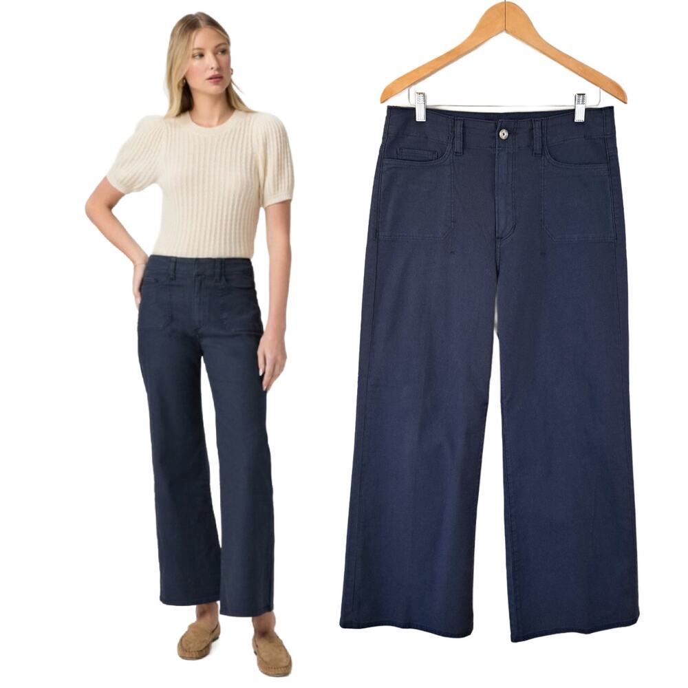 PAIGE Ari Wide Leg Pant Size 29 Navy Seascape High Waist Ankle Utility